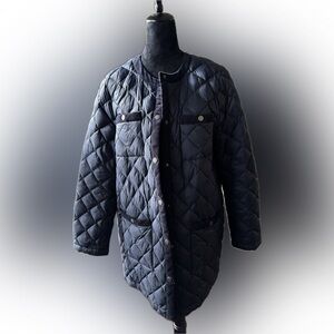 J. Jill women’s navy quilted corduroy trim down coat 4 front pockets size L